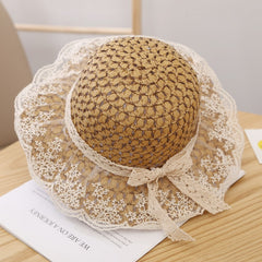 Women's Lace Bow Sunscreen Straw Hat