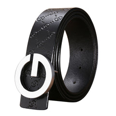 Men'S Belt Leather Middle-Aged And Young Korean Letter G Youth Belt Smooth Buckle Top Layer Pure Cowhide Belt Men