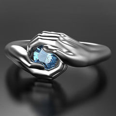 Exquisite Hands Embrace Blue Crystal Zircon Ring Elegant Female Wedding Engagement Silver Color Ring Fashion Love Jewelry Gift