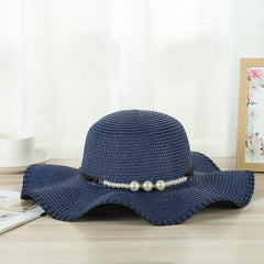 Temperament Pearl Seam Woven Straw Hat
