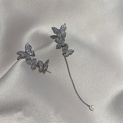 Glitter Butterfly Ear Clip And Ear Hook Earrings