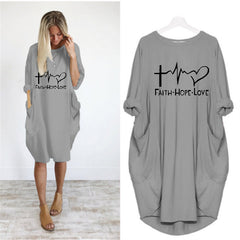 Round neck long sleeve printed autumn and winter loose dress
