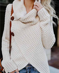 Turtleneck Pullover Button Women's Sweater Long Sleeve Sweater