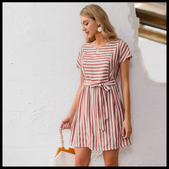 Striped cotton and linen dress