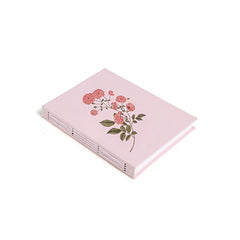 Classic Handmade Journal with exposed binding, botanical rose illustration, 56 pages.