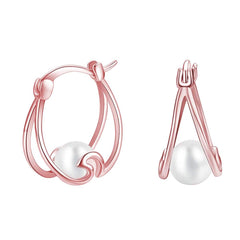 925 Sterling Silver Small Hoop Earring Pearl Hoop Earrings Ocean Wave Earrings for Women Gifts