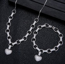 Micro Inlaid Heart-Shaped Necklace And Bracelet Set