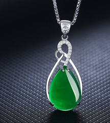 925 Silver Clavicle Necklace Female Green Chalcedony Fashion Agate Emerald Pendant
