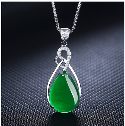 925 Silver Clavicle Necklace Female Green Chalcedony Fashion Agate Emerald Pendant