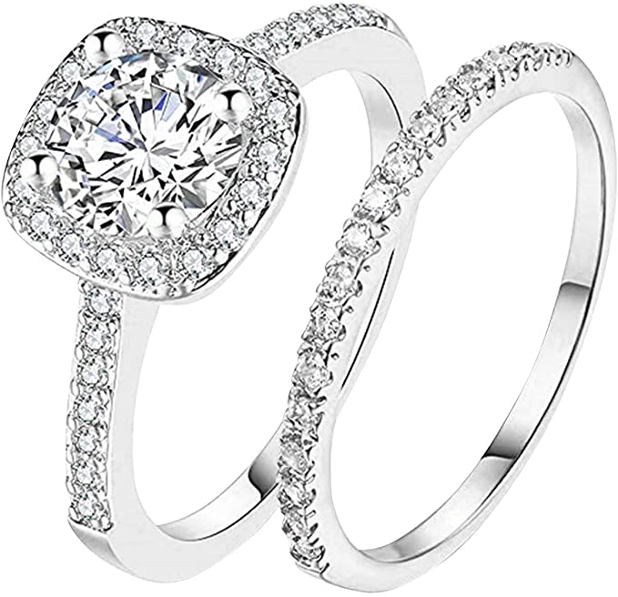 ManRiver 2PC Stackable Rings for Women - Full Rhinestone Studded Diamond Zirconia Wedding Rings Jewelry Gifts Size 6-11