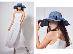 Summer new visor cotton and linen foldable casual fashion hat bow big  ladies straw hat beach hat