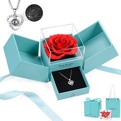 Preserved Rose Valentine's Day Gifts for Her, Eternal Rose Gifts for Girlfriend with I Love You Necklace, Real Rose Birthday Gifts for Wife Mom Women on Anniversary Mother's Day