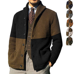 Men's Color-blocking Button Long-sleeved Knitted Jacket