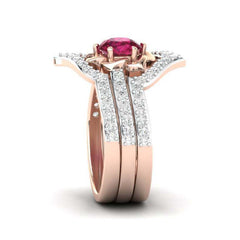 Exquisite Rose Gold Flower Ring Anniversary Proposal Jewelry Women Engagement Wedding Band Ring Set