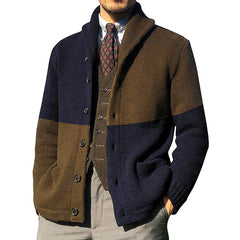 Men's Color-blocking Button Long-sleeved Knitted Jacket